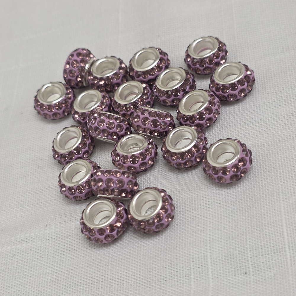 Pink Rhinestone European Large Hole Charm Beads Bracelet Jewelry Lot of 18